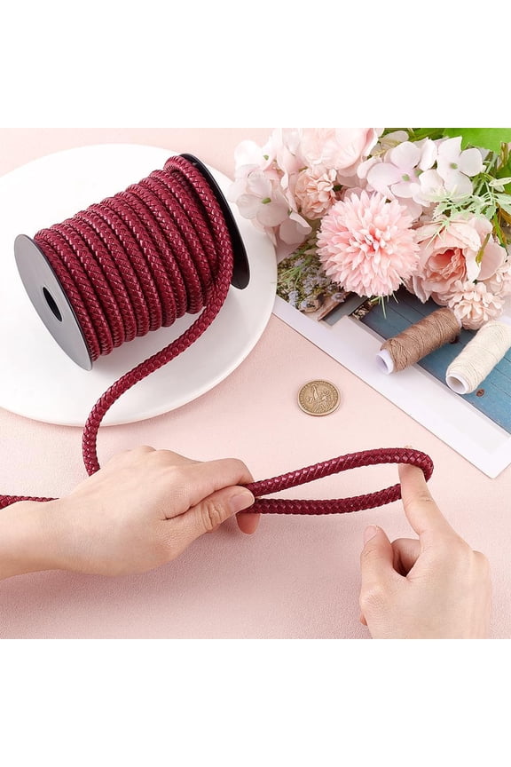 10.9 Yards Round Imitation Leather Cord 8mm Leather Rope Strap String for Bolo Tie Shoelace Bracelet Necklace Jewelry Making Bag Strap Dark Red