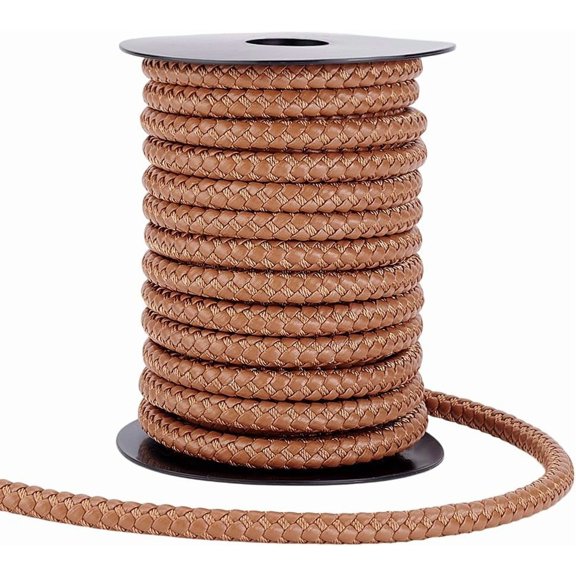 10.9 Yards Round Imitation Leather Cord 8mm Leather String Rope Strap for Bolo Tie Necklace Jewelry Making Bag Strap Knotting Light Brown