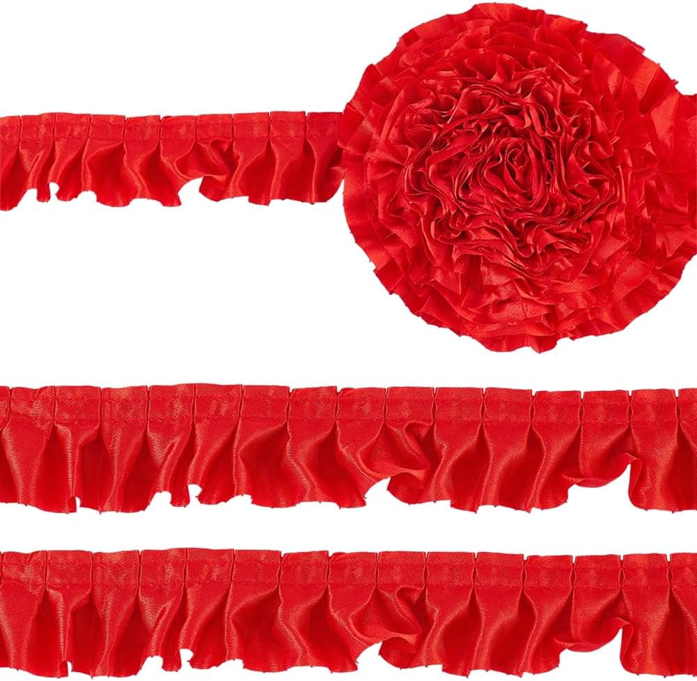Red Ruffled Ribbon 10.9 Yards Ruffle Edge Satin Ribbon 1-5/8 Inch Wide Gather Pleated ...