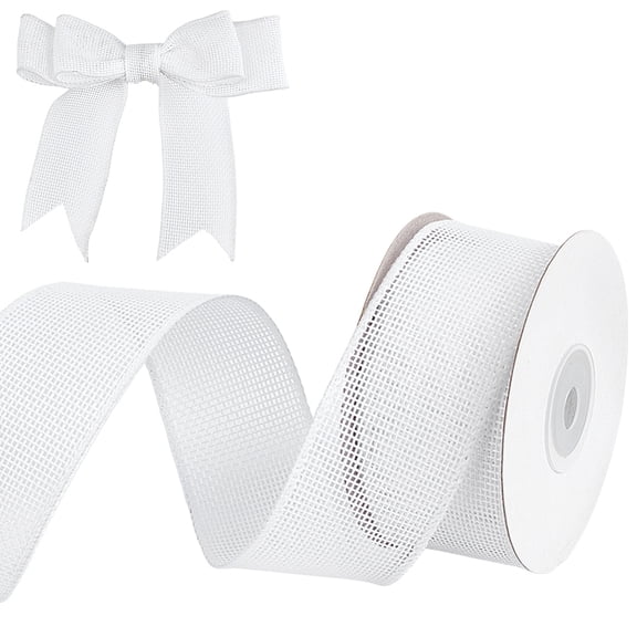 10.9 Yards White Burlap Wired Ribbon 1.6 Inch Wide White Linen Wired Rustic Ribbon for Wreaths Gift Wrapping Big Crafts Christmas Tree