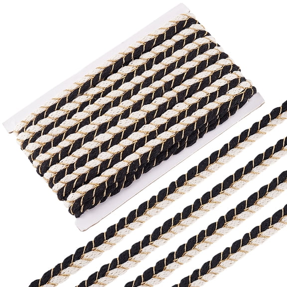 10.9 Yardsx5/8inch Two Tone Braid Trim Black Beige Polycotton Rioon Gold Thread Handmade Crafts