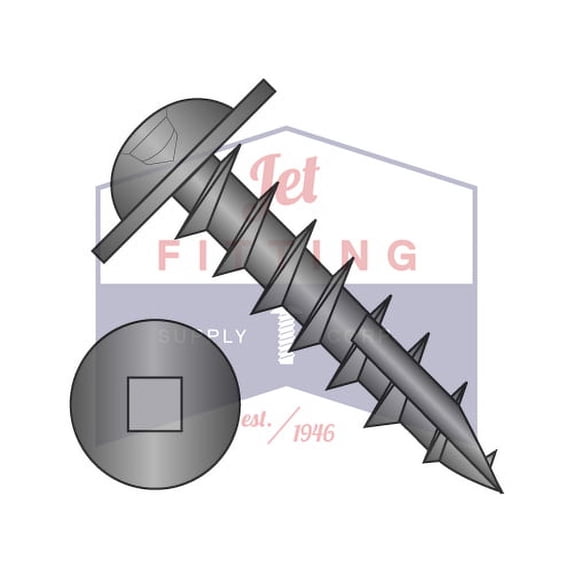 10-9 x 1" Deep Thread Wood Screws | Square | Round Washers Head | Steel | Black Oxide | Type 17 Point (Quantity: 4000)