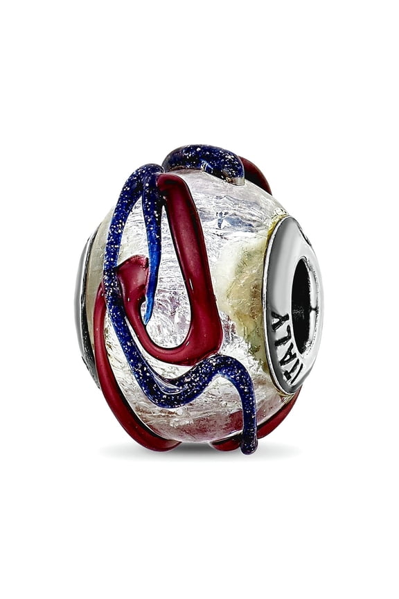 10.91mm 925 Sterling Silver Polished Oxidized Italian Murano Glass Reflections Italian Silver Purple Textured Glass Bead