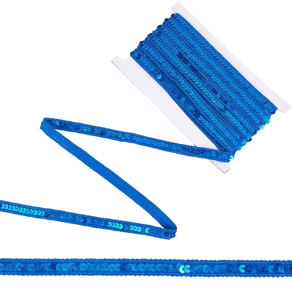 10.93 Yards 1/2 Inch Blue Sequin Lace Trim Glitter Paillettes Strip String Single Row Beaded Spangles Upholstery Fabric Ribbons