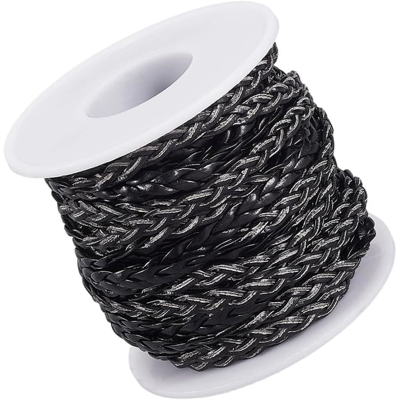 10.94 Yard 5MM Flat Leather Cord Woven Black PU Leather Folded Bolo String Lace Cording Straps Rope Braiding Strip Thread