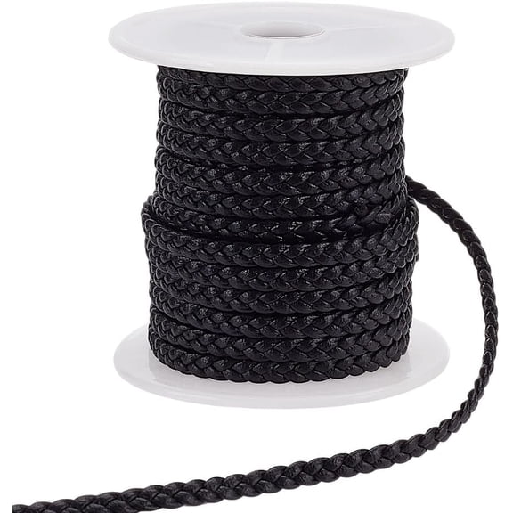 10.94 Yard Black Braid Leather Cord 0.16 Inch Microfibe Imitation Braid Leather Cord Double Sided Imitation Strips for Crafts DIY Projects Clothing Traction Ropes Belt Keychains Wrapping