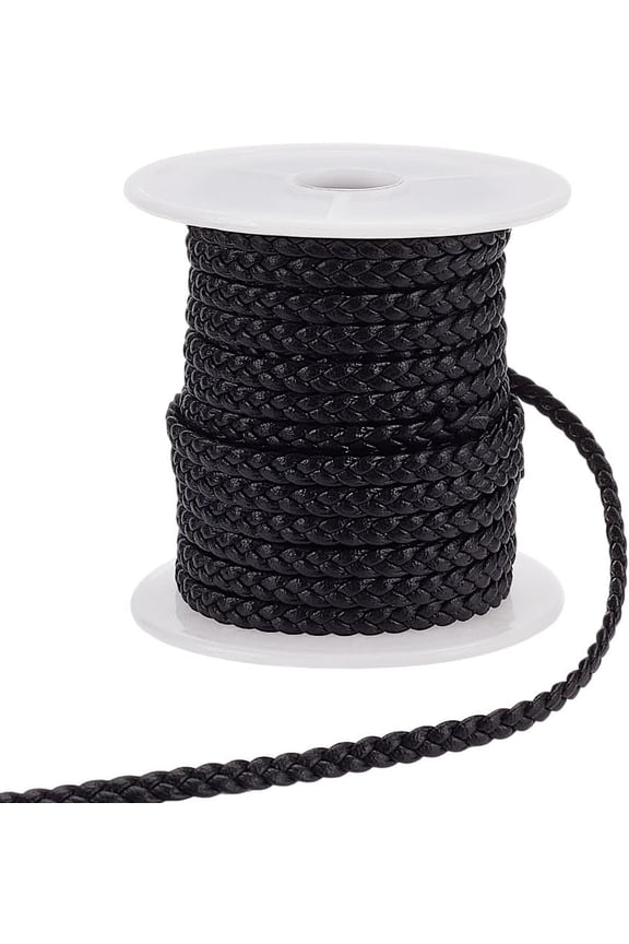 10.94 Yard Black Braid Leather Cord 0.16 Inch Microfibe Imitation Braid Leather Cord Double Sided Imitation Strips for Crafts DIY Projects Clothing Traction Ropes Belt Keychains Wrapping