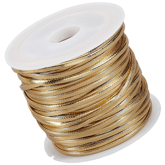 10.94 Yard Flat Metallic PU Leather String Cord 2MM Fold Over Gold Leather Thin Strap Double Sided Cording Lace Rope Braiding Strip Thread