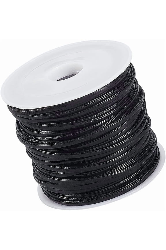 10.94 Yard Flat PU Fold Over Leather String Cord Black 2MM Double Sided Leather Thin Strap Cording Lace Rope Braiding Strip Thread for Jewelry Making Crafts Bracelet Necklace DIY Projects