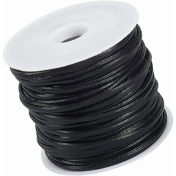 10.94 Yard Flat PU Fold Over Leather String Cord Black 2MM Double Sided Leather Thin Strap Cording Lace Rope Braiding Strip Thread