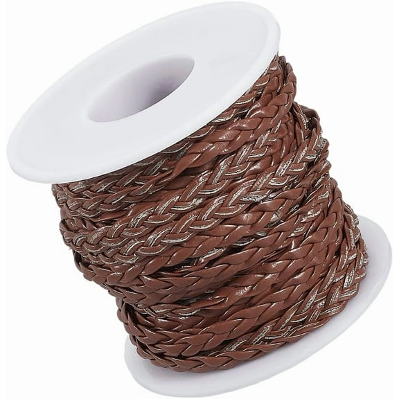 10.94 Yard PU Leather String Cord 5MM Flat Woven Dark Brown Leather Folded Bolo Lace Cording Straps Rope Braiding Strip Thread