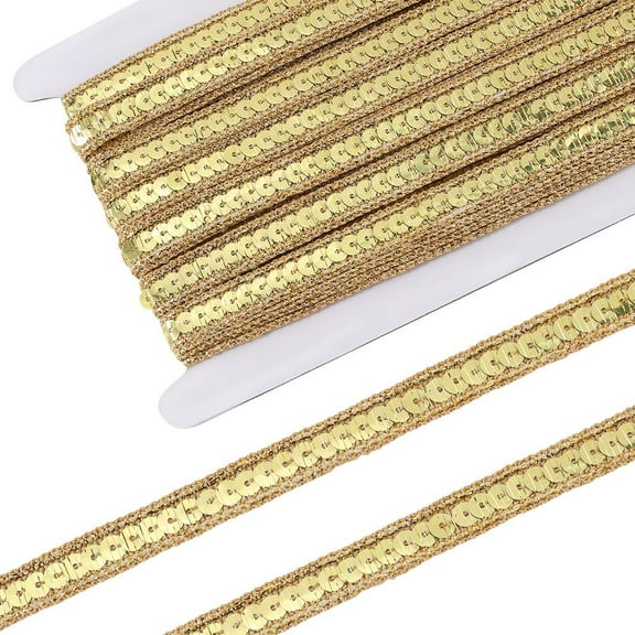 10.94 Yards 1/2 Inch Gold Sequin Trim Flat Sequins Beaded Ribbon Spangle Metallic Glitter Braid Strip Ribbons Bulk DIY