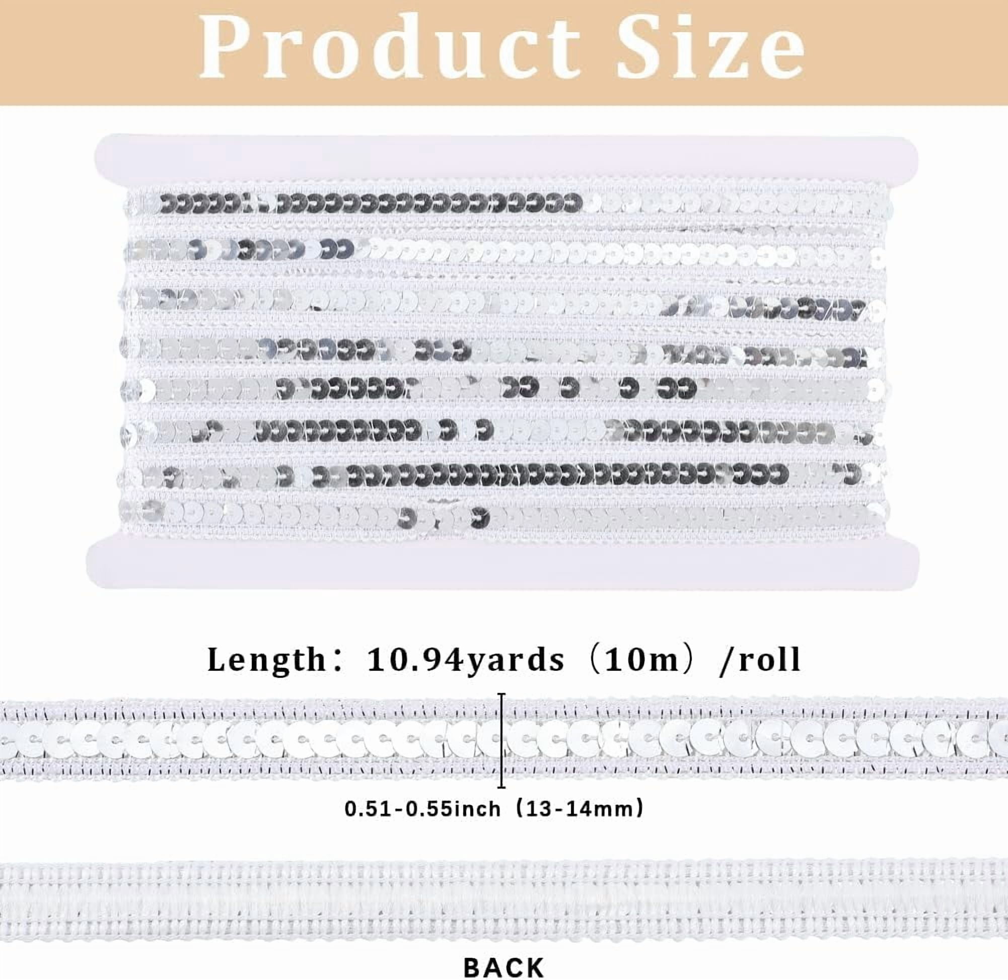 Barig Ribbons 10.94 Yards 1/2 Inch Silver Sequin Trim Flat Sequins Beaded Ribbon ...