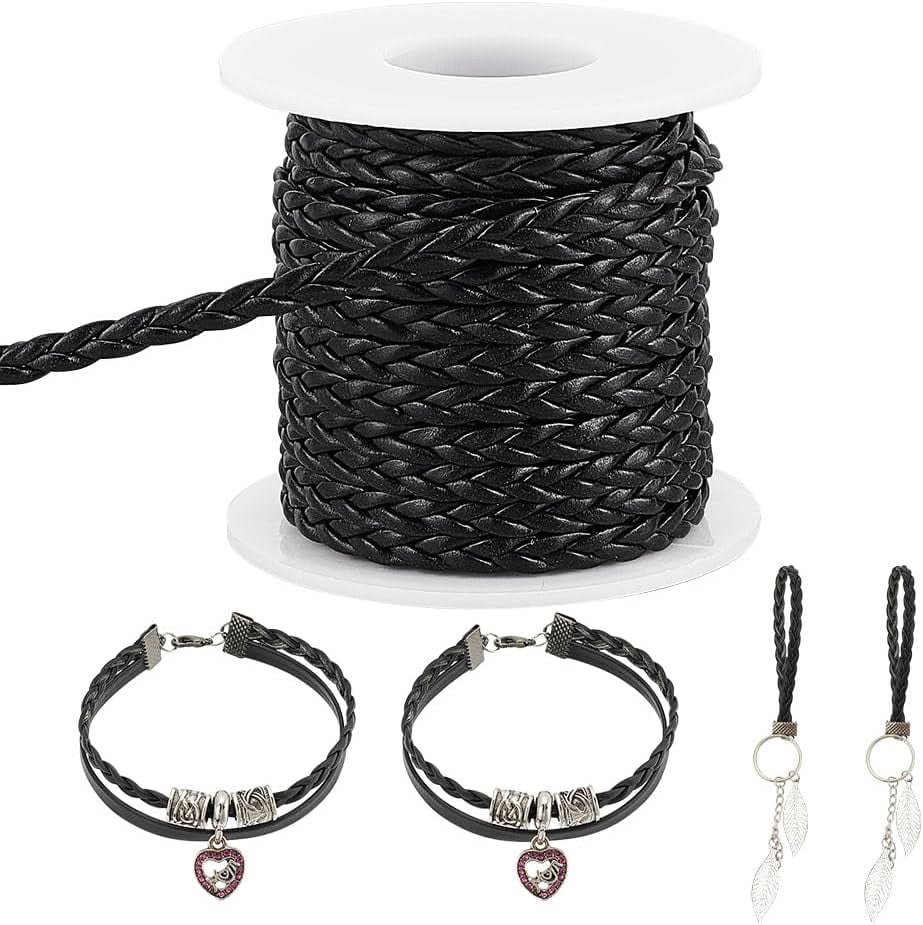 10.94 Yards(10m) Leathers Cord 5mm Wide Black 3-Ply Flat Cord Rope Lace ...