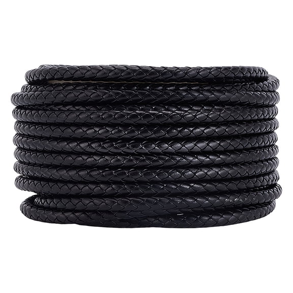 10.94 Yards(10m) Leathers Cord 7mm Wide Black Folded Bolo Tie Cord Rope Lace with Spool Round PU Leathers Cord String Rope for DIY Beading Necklaces
