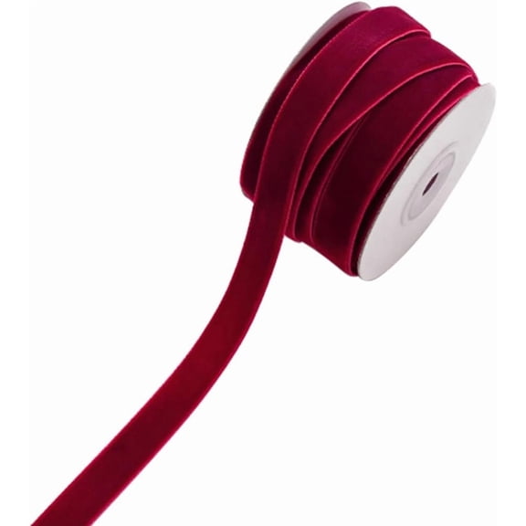 10.94 Yards 5/8 Inch Burgundy Single Face Vintage Velvet Ribbon Thin Soft Assorted Valentines Woven Trim Wedding Garland Wreath Ribbons for Sewing Making Gift Wrapping Party Decors