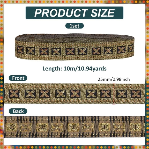 10.94 Yards Black Gold Vintage Jacquard Ribbon 1inch Wide Jacquard Ribbon Ethnic Style Polyester Floral Woven Trim for DIY Sewing Crafting Home Decor Gift Wrapping Garment Accessories