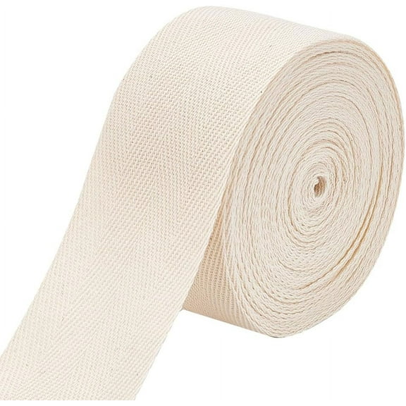 10.94 Yards Cotton Twill Tape Ribbon Beige Herringbone Cotton Ribbon Webbing 2 Inch Wide Soft Natural Webbing Tape Roll