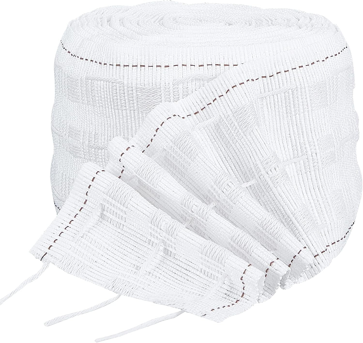 Marcoborthers Curtain Pleating Tape 20 Yards White With 100 Stainless Steel Hooks - British Style Pleat Maker