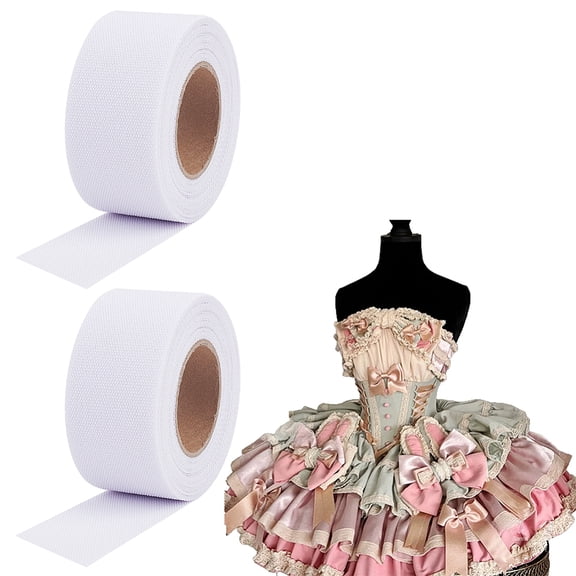 10.94 Yards Fishbone Hem Tape 1-3/8 Inch Wide Fishbone Boning Lining White Organza Ribbon Frills Hem Sewing Guide