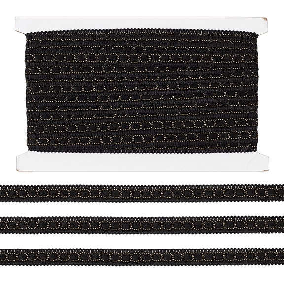 10.94 Yards Gimp Braid Trim Black With Gold Edge 1/2 Inch Basic Decorative Polyester Woven Trim for Costume DIY Crafts Sewing Curtain Decoration
