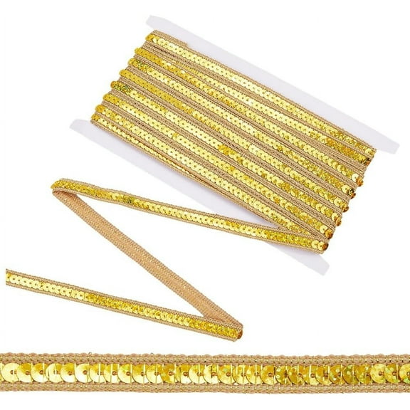 10.94 Yards Gold Sequin Strips Single Row Trims Flat Glitter Elastic Sequins Rolls Shiny Paillette Metallic Ribbons for Party Costume Decoration Gift Wrapping DIY Craft Supplies