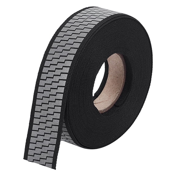 10.94 Yards Ladder Print Silver Sew On Reflective Tape 1Inch Wide Black Reflective Polyester Ribbon High Visibility Reflective