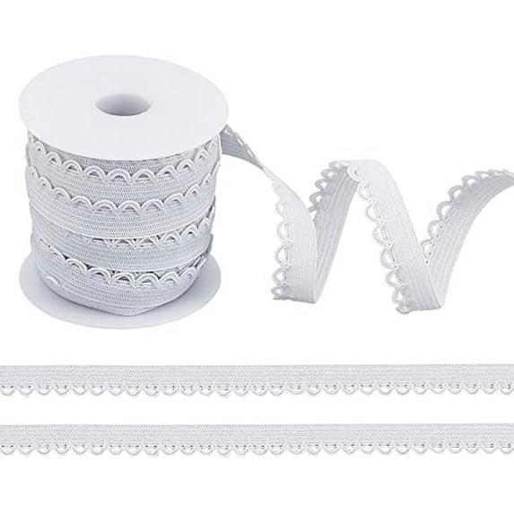 10.94 Yards Picot-Edge Lingerie Elastic 12 Flat with Laciness Elastic Cord Strap Edge Crocheted Lace Cord Ribbon