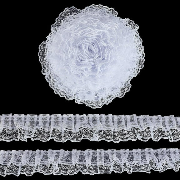 10.94 Yards White Lace Ruffle Trim 1-3/4 Inch Wide 2-Layer Gathered Ruffle Chiffon Ribbon Pleated Organza Lace Edge for DIY Sewing Craft Bridal Wedding Party Home Decorations