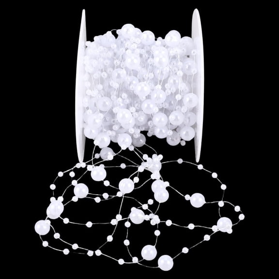 10.94 Yards White Pearl Beaded String Resin Pearls Bead Roll Valentine Fishing Line Strings Vintage Trim