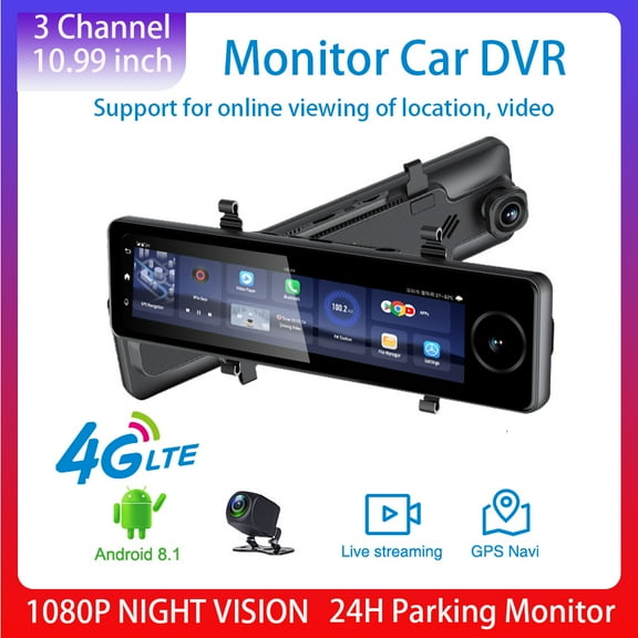 10.99" 4G Rearview Mirror 3 Channel Camera 2G+32GB With 64G Card Car DVR Android 8.1 Dash Cam HD 1080P Auto GPS Navigator WIFI ADAS
