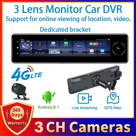 10.99 INCH 4G Android 8.1 AI Screen 2G+32G 3 Lens With 64G Card Dash Cam Car DVR ADAS GPS Rearview Mirror Camer For Taxi
