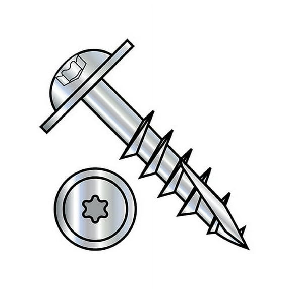 10-9X3 6 Lobe Round Washer Deep Thread Wood Install Screw Long Type17 2/3Thread Zinc (Pack Qty 1,500) BC-1048DTRW17L