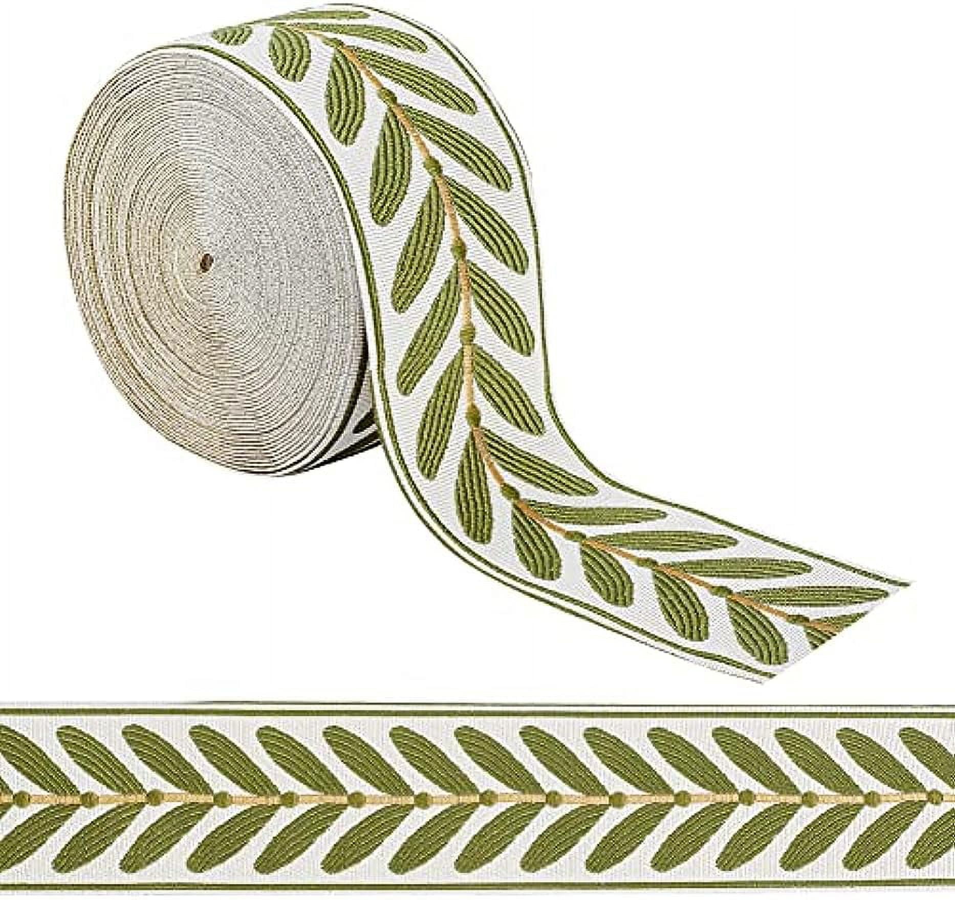 Leaf Pattern Ribbon SUNNYCLUE 10.94 Yards Jacquard Ribbon Trim, 2.36 Inch, White Green Leaf ...