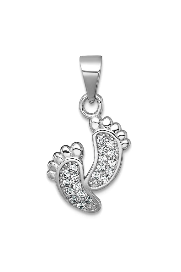 10.9mm 925 Sterling Silver Rhodium Plated Polished Cubic Zirconia Footprints Pendant Necklace Pendant for Women