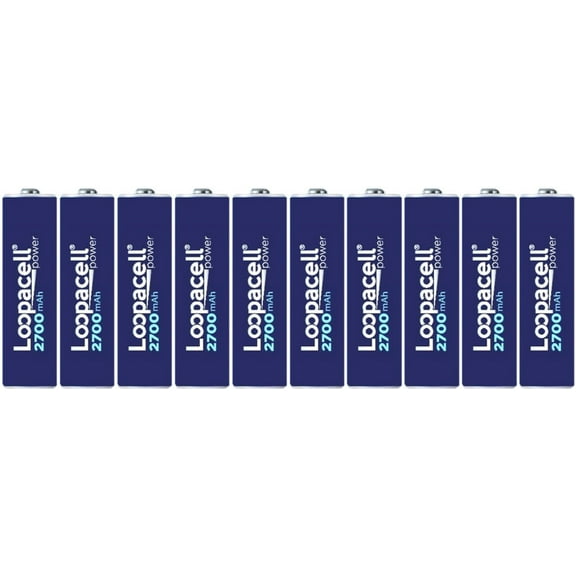 10 AA Rechargeable HR6 2700mAh 1.2V NiMH Batteries With Battery Holder By Loopacell