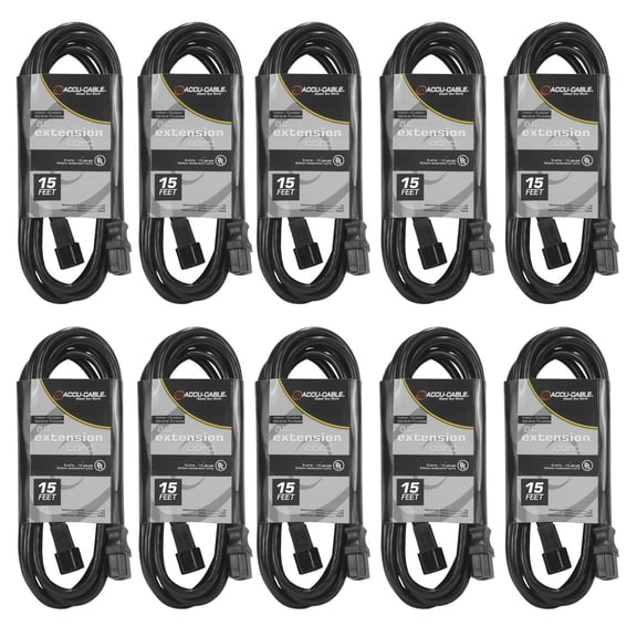 (10) ADJ ECCOM-15 Black 15FT 16 Gauge IEC-Male-to-IEC-Female Power Link Cables