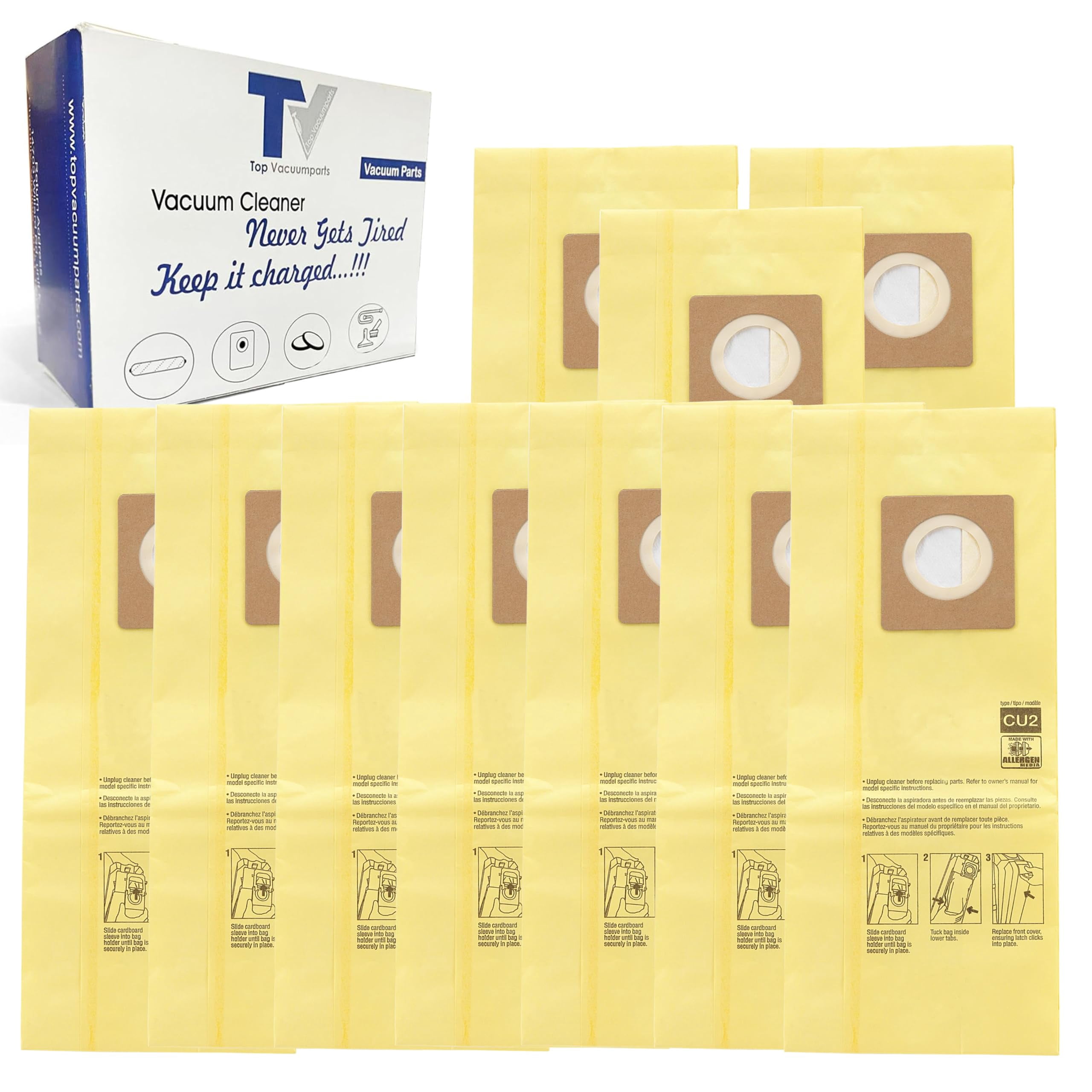 10 Packs AH10243 Disposable Vacuum Bag Replacement for Hoover Commercial CU2 Vacuum Cleaner CH54013 CH54015 CH54113 CH54115 Replace Part fits AH10243, Yellow