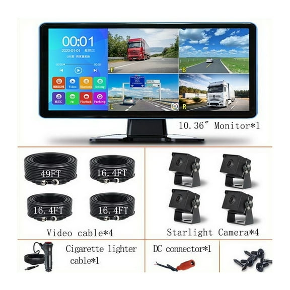 10" AHD 4CH Monitor Recording DVR 1080P Truck Rear View Backup Camera Vehicle Touch Screen Support FM For RVs/Bus/Pickups/Trai ,Touchscreen Innovation