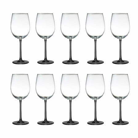 10 ARC Cachet White Wine Glasses Set, 16 oz. - Wedding, Favors, Cheap, Sturdy - Black