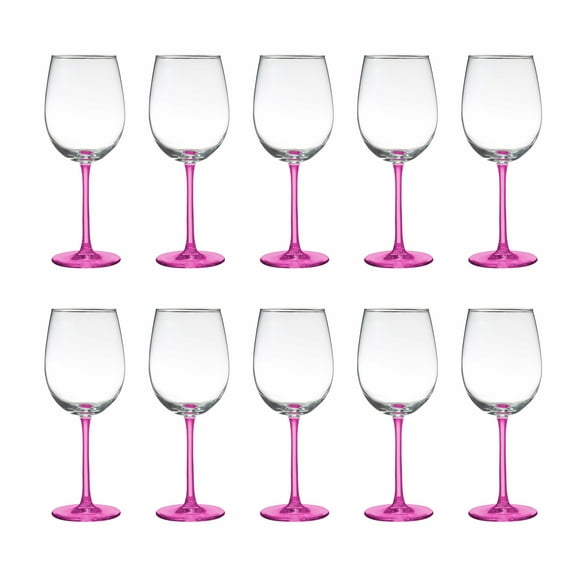 10 ARC Cachet White Wine Glasses Set, 16 oz. - Wedding, Favors, Cheap, Sturdy - Pink