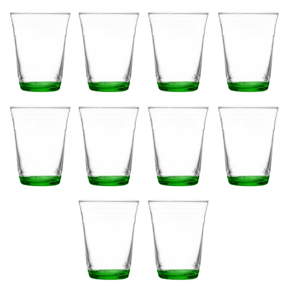 10 ARC Clear Glass Pint Cups Set, 16 oz. - Mixing, USA Made, Green