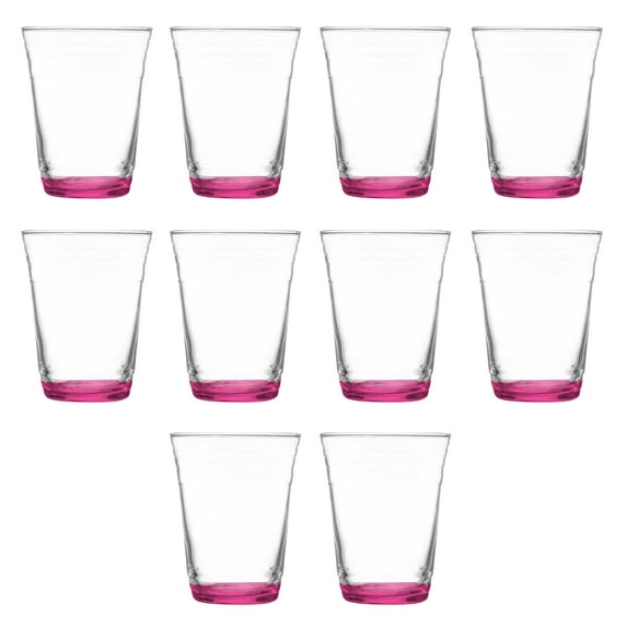 10 ARC Clear Glass Pint Cups Set, 16 oz. - Mixing, USA Made - Pink