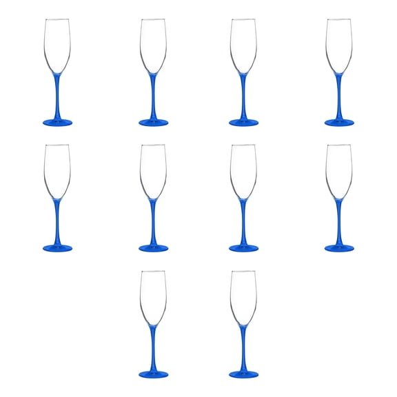 10 ARC Connoisseur Grand Champagne Flutes Set, 8 oz. - Durable, Sleek, Color Bottom, Barware - Blue