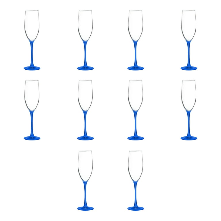 10 ARC Connoisseur Grand Champagne Flutes Set, 8 oz. - Durable, Sleek,  Color Bottom, Barware - Blue 