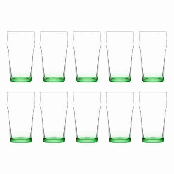 10 ARC Nonic Beer Glasses Set, 19 oz. - Clear, Pub, USA made - Green