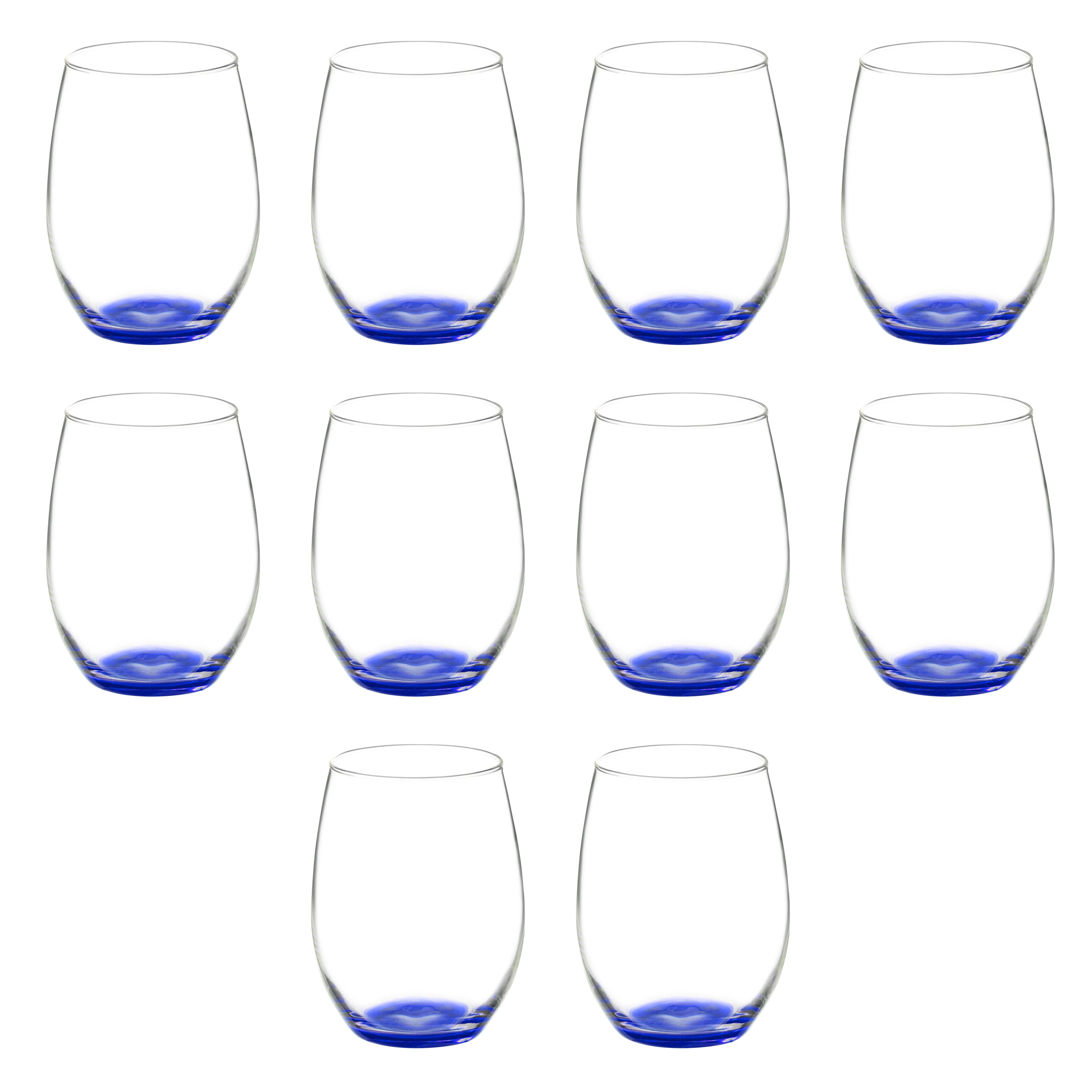 10 ARC Stemless Wine Glasses Set, 21 oz. - Chardonnay, Cabernet, Merlot, Sauvignon - Blue
