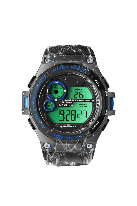 10 ATM Water Resistant Mens Boys Sports Watch for Swimming Diving with Stopwatch, Chronograph, Alarm, Dual Time Zone Display, 12/24 Hours Format
