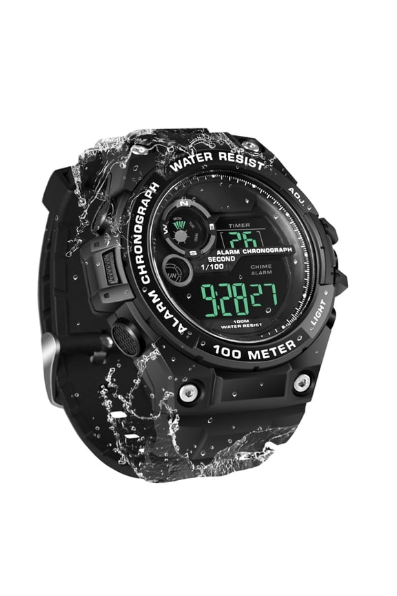 10 ATM Water Resistant Swimming Diving Watch for Men Digital Sports Watch with Stopwatch, Chronograph, Alarm, Dual Time Zone Display, 12/24 Hours Format