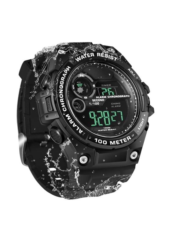 10 ATM Water Resistant Swimming Diving Watch for Men Digital Sports Watch with Stopwatch, Chronograph, Alarm, Dual Time Zone Display, 12/24 Hours Format